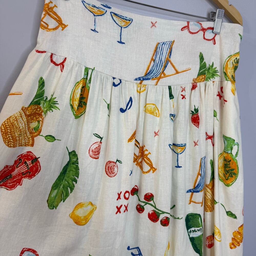 Calypso St. Barth Linen Maxi Skirt Party Time Picnic Lobster Coastal Women's L - Picture 11 of 12